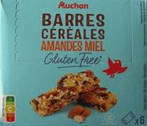 AUCHAN BARRES DE CÉRÉALES AMANDES MIEL GLUTEN FREE