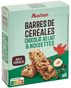 AUCHAN BARRES DE CÉRÉALES CHOCOLAT AU LAIT & NOISETTES